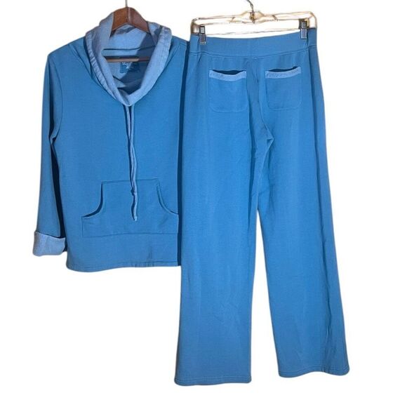 Pajama Gram Pants - Pajama Gram Blue Kowel Neck Shirt & Wide Leg Pants Sz Small New